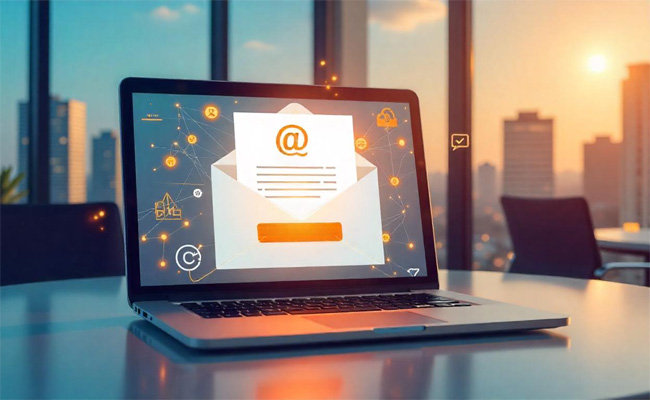 Laptop z otwartym mailem