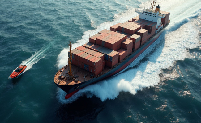 Kontenerowiec i mała łódź