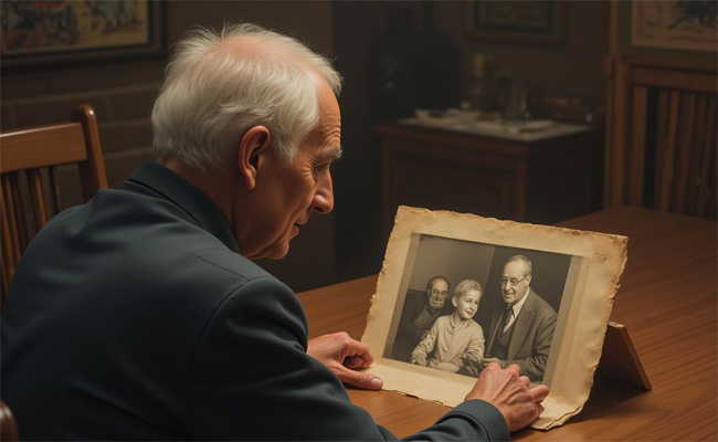 Starszy pan oglądający zdjęcia